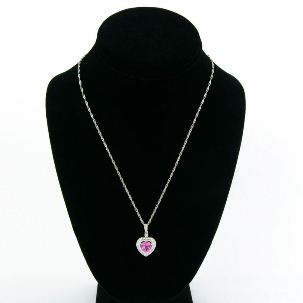 Gold Coast Platinum Plated Pink Sapphire Heart Pendant and 18" Necklace Set - Picture 5 of 8